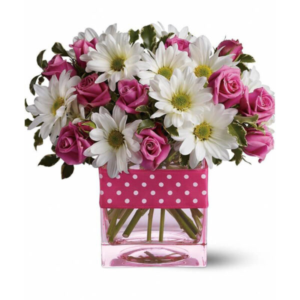 Pink Roses & Gerberas in a Glass Vase