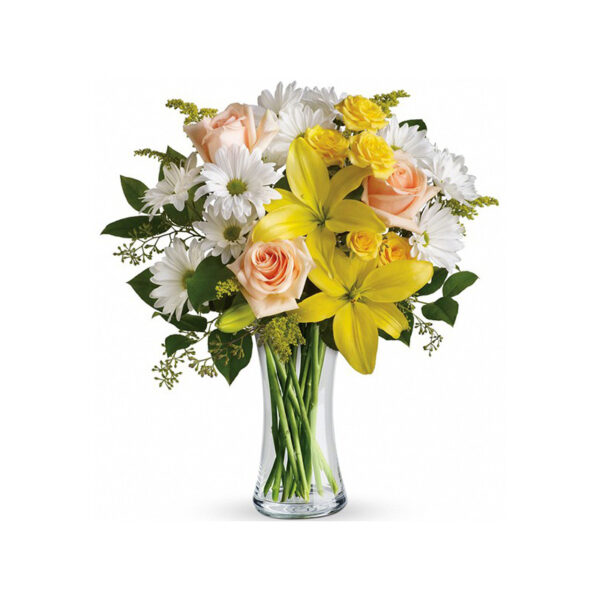 Glass Vase of Yellow Roses